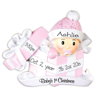 Baby Girl In Present Personalized Christmas Ornament - Lovable Ornaments