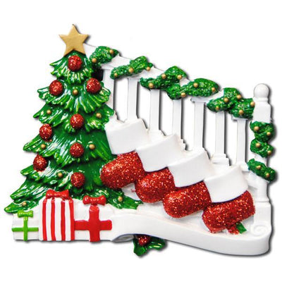 Bannister w/ Stockings 4 Family Personalized Christmas Ornament - Lovable Ornaments