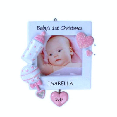 Baby's First Christmas Ornament, Pink Photo Frame - Lovable Ornaments