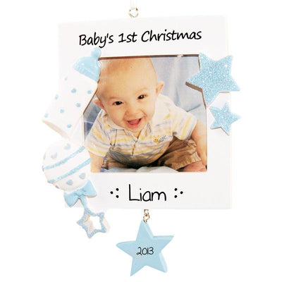 Baby's First Christmas Ornament, Blue Photo Frame - Lovable Ornaments